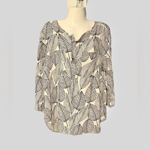 Women’s Leaf-Print Cream and Black Blouse